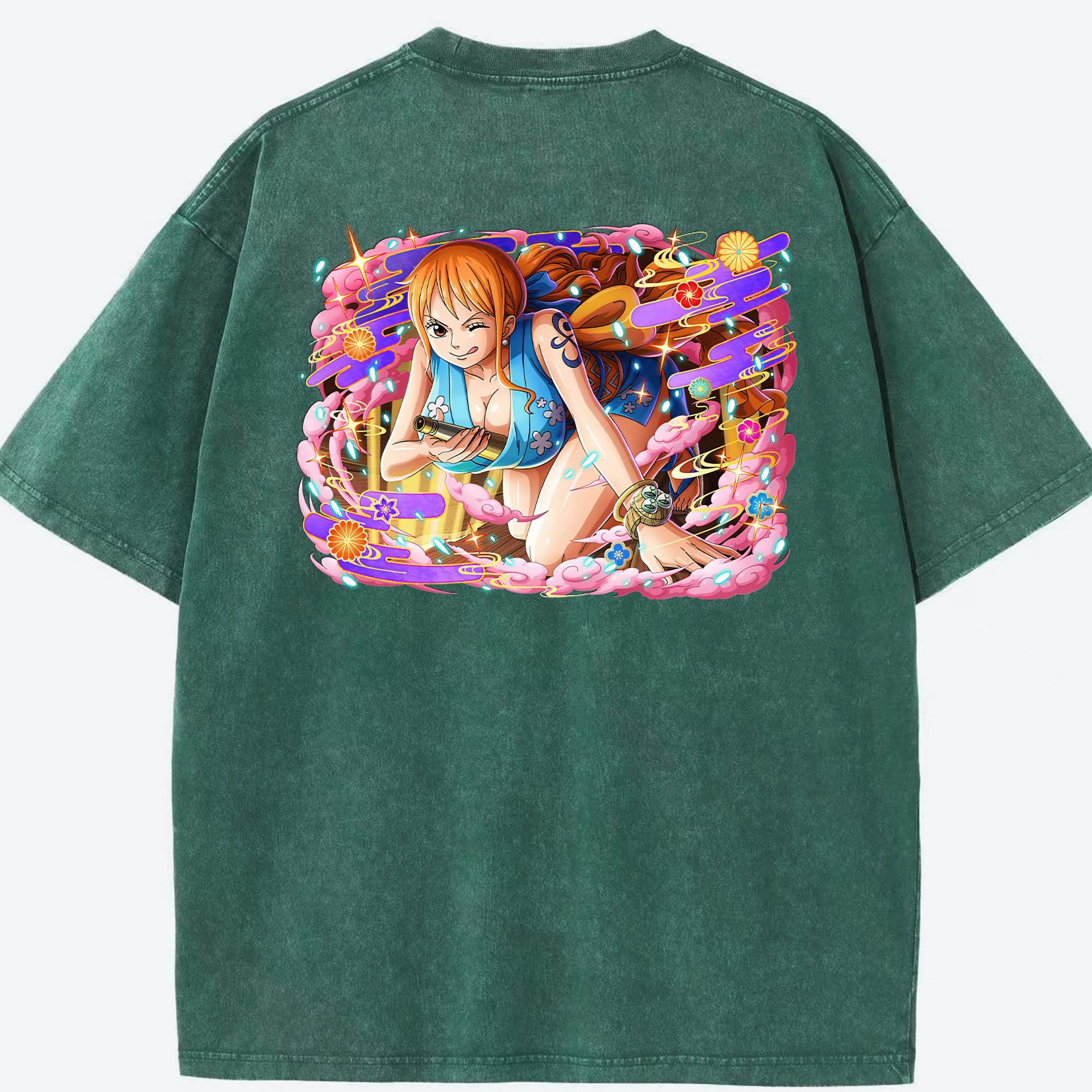 ワンピース ナミ ONE PIECE Nami 綿100% ヴィンテージ風 半袖Tシャツ（背面プリント）